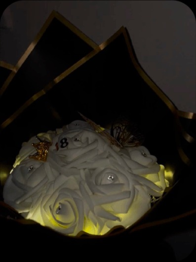 White rose 18th birthday bouquet with gold accents